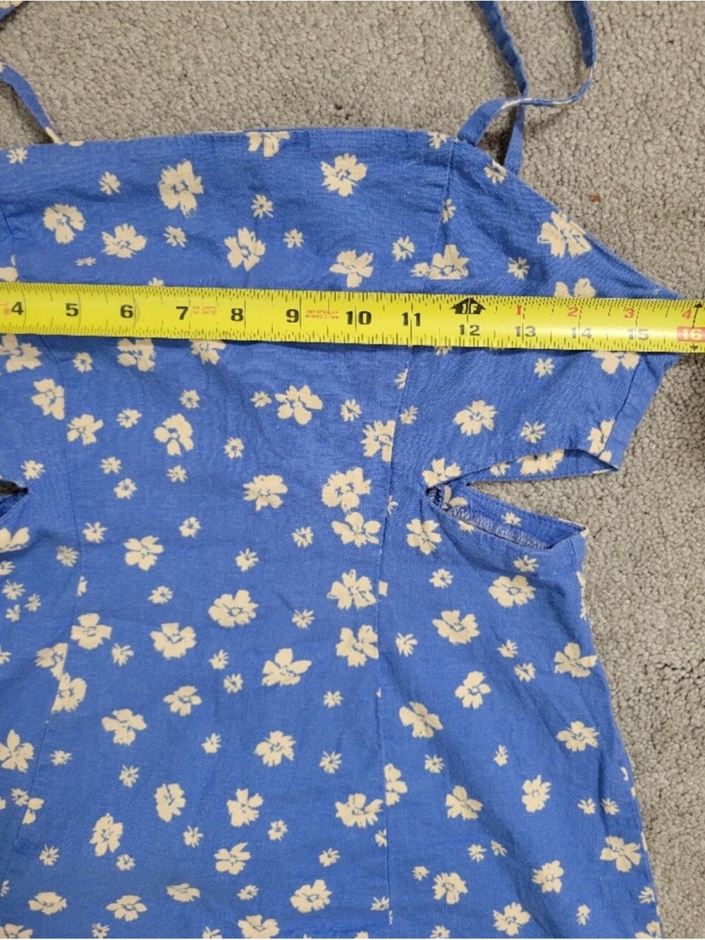 ZARA Blue Floral Linen Blend Cutout Mini Dress Summer Sundress M - Picture 9 of 9